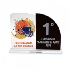 Trofeo Nero Opaco in plexiglass trasparente retrostampato doppio rettangolo verticale con lato destro molto arrotondato