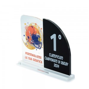 Trofeo Nero Opaco in plexiglass trasparente retrostampato doppio rettangolo verticale con lato destro molto arrotondato