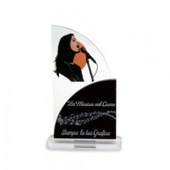 Trofeo Nero Opaco in plexiglass trasparente retrostampato rettangolo verticale molto arrotondato e quarto di cerchio