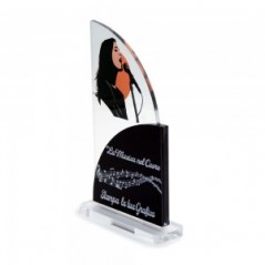 Trofeo Nero Opaco in plexiglass trasparente retrostampato rettangolo verticale molto arrotondato e quarto di cerchio
