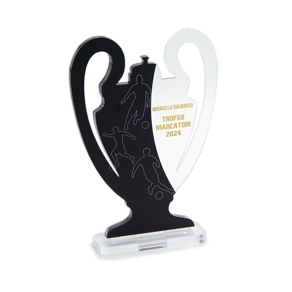 Trofeo Nero Opaco in plexiglass trasparente retrostampato doppia mezza coppa