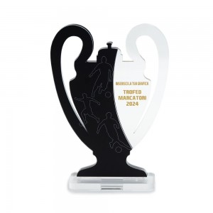 Trofeo Nero Opaco in plexiglass trasparente retrostampato doppia mezza coppa