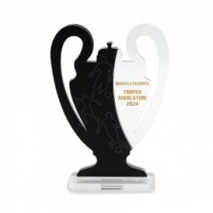 Trofeo Nero Opaco in plexiglass trasparente retrostampato doppia mezza coppa