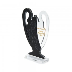 Trofeo Nero Opaco in plexiglass trasparente retrostampato doppia mezza coppa