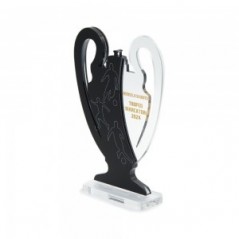 Trofeo Nero Opaco in plexiglass trasparente retrostampato doppia mezza coppa