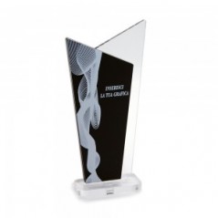 Trofeo Nero Opaco in plexiglass trasparente retrostampato doppio trapezio scaleno verticale