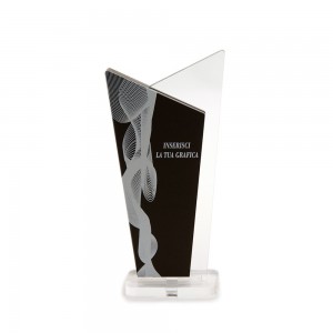 Trofeo Nero Opaco in plexiglass trasparente retrostampato doppio trapezio scaleno verticale