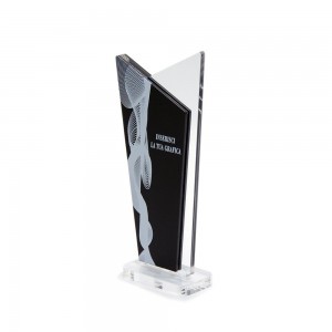 Trofeo Nero Opaco in plexiglass trasparente retrostampato doppio trapezio scaleno verticale