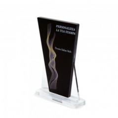 Trofeo Nero Opaco in plexiglass trasparente retrostampato doppio trapezio isocele