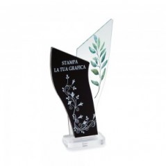 Trofeo Nero Opaco in plexiglass trasparente retrostampato doppio trapezio scaleno verticale ondulato