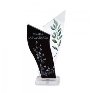 Trofeo Nero Opaco in plexiglass trasparente retrostampato doppio trapezio scaleno verticale ondulato