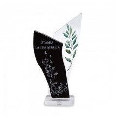 Trofeo Nero Opaco in plexiglass trasparente retrostampato doppio trapezio scaleno verticale ondulato