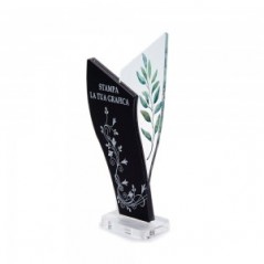 Trofeo Nero Opaco in plexiglass trasparente retrostampato doppio trapezio scaleno verticale ondulato