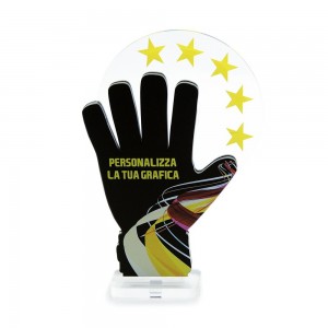 Trofeo Nero Opaco in plexiglass trasparente retrostampato guanto e palla