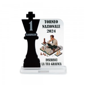 Trofeo Nero Opaco in plexiglass trasparente retrostampato rettangolare verticale arrotondato re scacchi