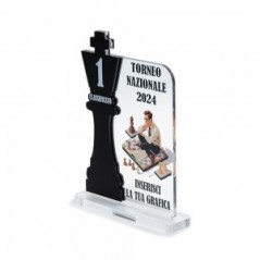 Trofeo Nero Opaco in plexiglass trasparente retrostampato rettangolare verticale arrotondato re scacchi