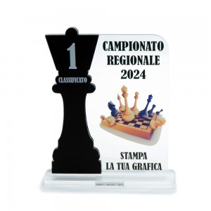 Trofeo Nero Opaco in plexiglass trasparente retrostampato rettangolare verticale arrotondato regina scacchi
