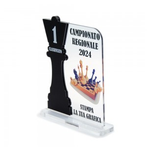 Trofeo Nero Opaco in plexiglass trasparente retrostampato rettangolare verticale arrotondato regina scacchi