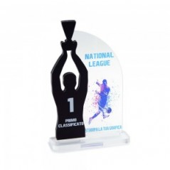 Trofeo Nero Opaco in plexiglass trasparente retrostampato rettangolare verticale molto arrotondato coppa alzata