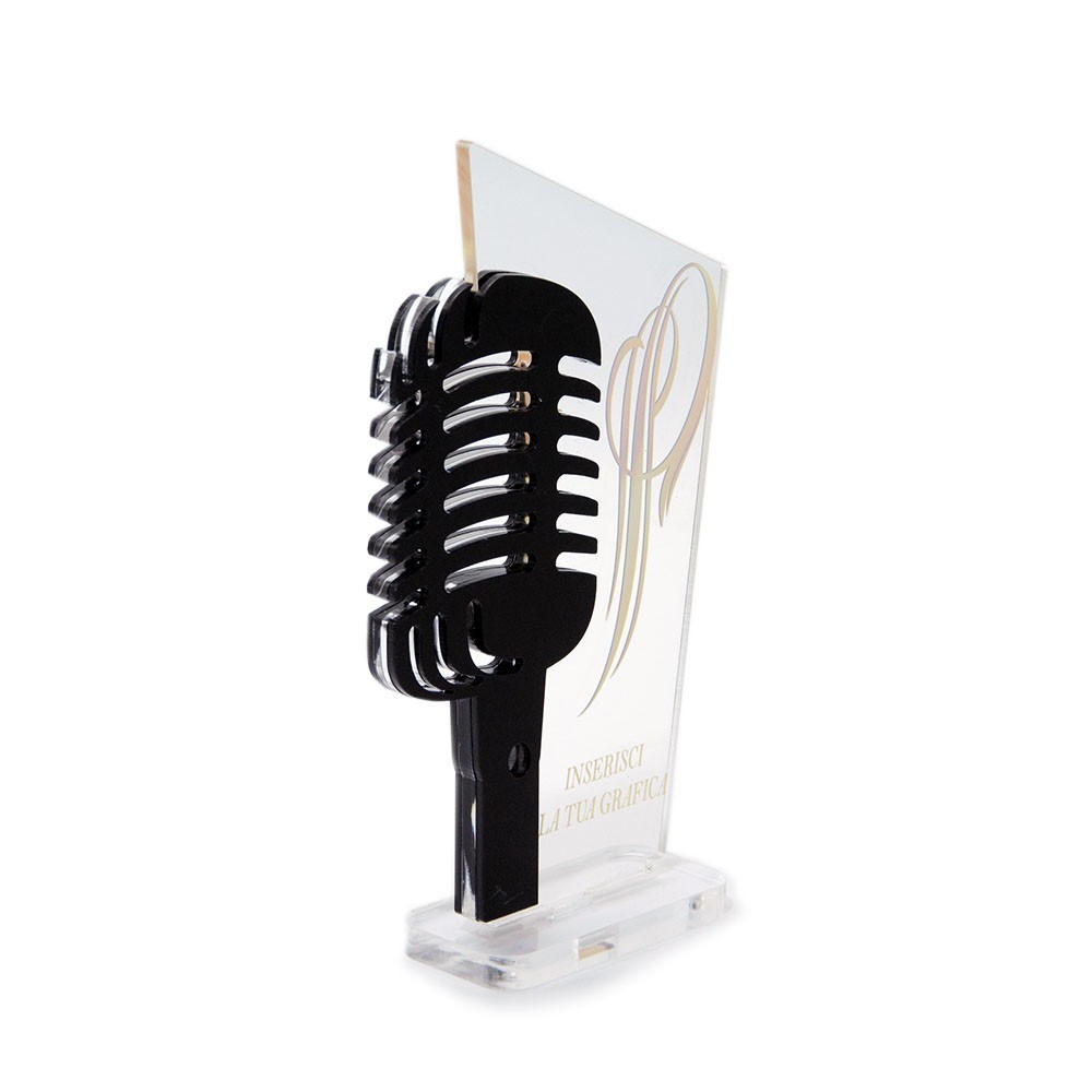 Trofeo Nero Opaco in plexiglass trasparente retrostampato trapezio microfono