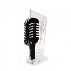 Trofeo Nero Opaco in plexiglass trasparente retrostampato trapezio microfono