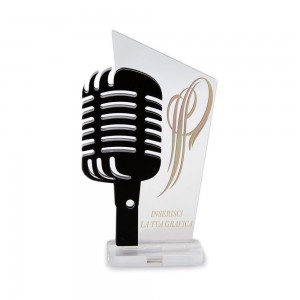 Trofeo Nero Opaco in plexiglass trasparente retrostampato trapezio microfono