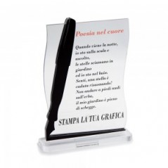 Trofeo Nero Opaco in plexiglass trasparente retrostampato ondulato penna