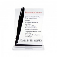 Trofeo Nero Opaco in plexiglass trasparente retrostampato ondulato penna