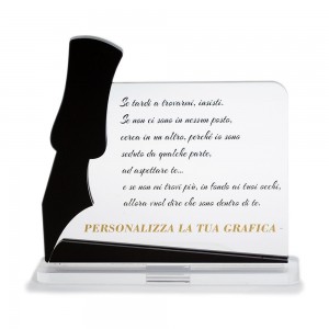Trofeo Nero Opaco in plexiglass trasparente retrostampato rettangolare orizzontale arrotondato penna