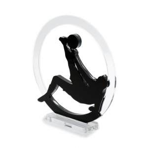 Trofeo Nero Opaco in plexiglass trasparente retrostampato cerchio calciatore