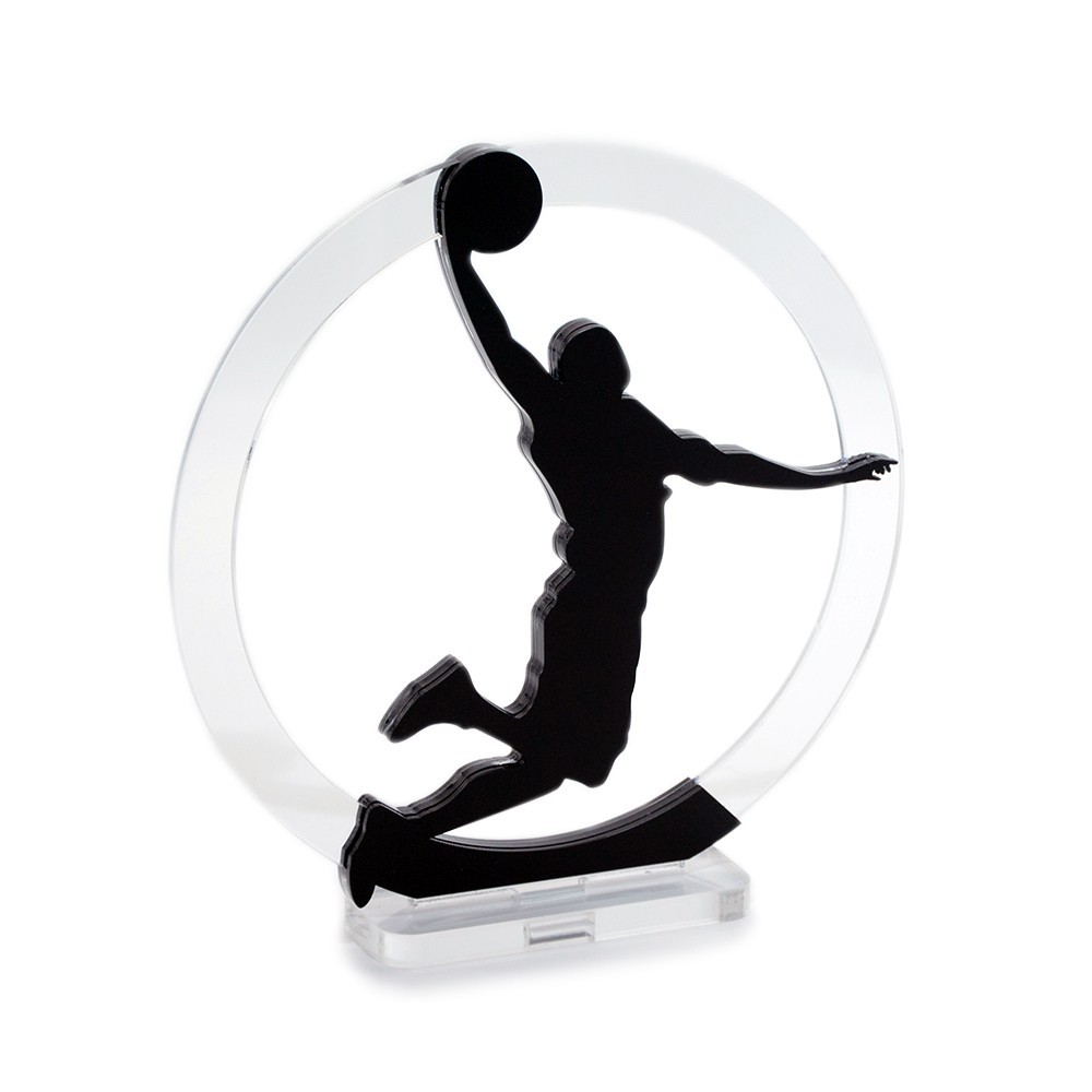 Trofeo Nero Opaco in plexiglass trasparente retrostampato cerchio cestita