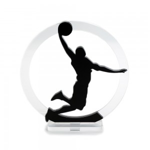 Trofeo Nero Opaco in plexiglass trasparente retrostampato cerchio cestita
