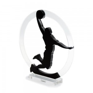 Trofeo Nero Opaco in plexiglass trasparente retrostampato cerchio cestita