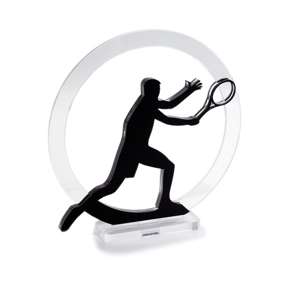 Trofeo Nero Opaco in plexiglass trasparente retrostampato cerchio tennista