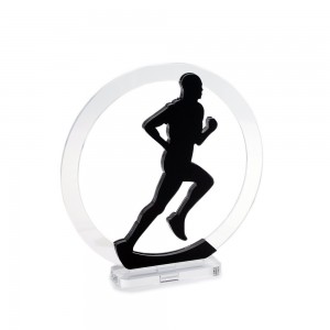 Trofeo Nero Opaco in plexiglass trasparente retrostampato cerchio corridore