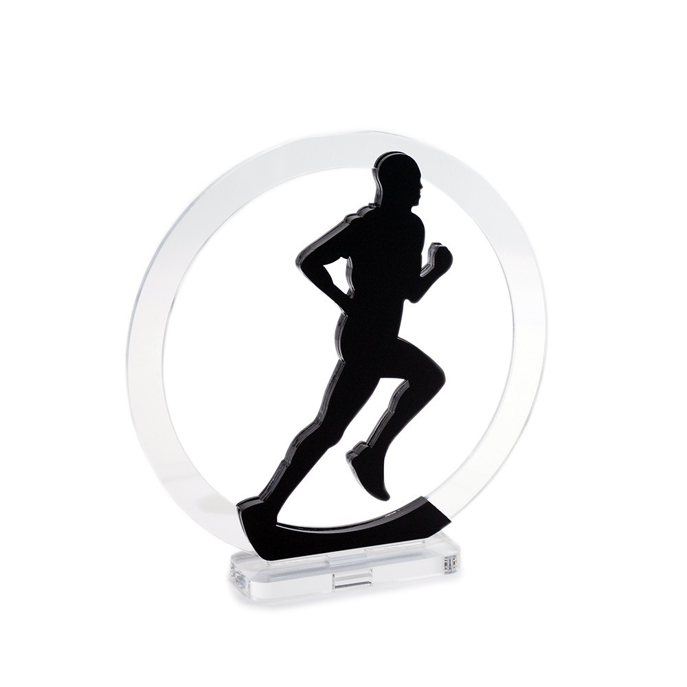 Trofeo Nero Opaco in plexiglass trasparente retrostampato cerchio corridore