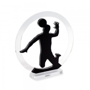 Trofeo Nero Opaco in plexiglass trasparente retrostampato cerchio pallavolista
