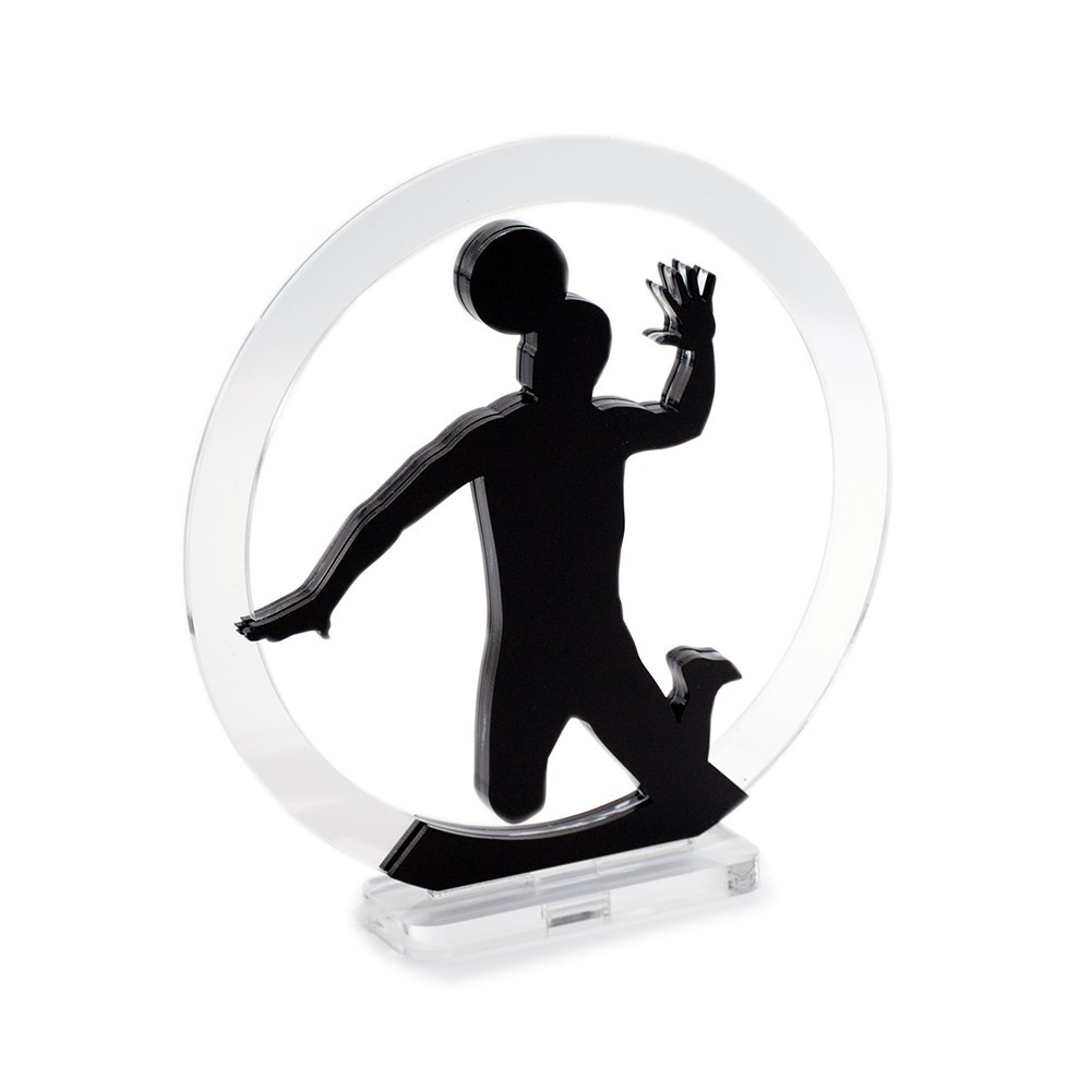 Trofeo Nero Opaco in plexiglass trasparente retrostampato cerchio pallavolista