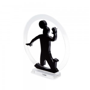 Trofeo Nero Opaco in plexiglass trasparente retrostampato cerchio pallavolista