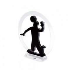 Trofeo Nero Opaco in plexiglass trasparente retrostampato cerchio pallavolista