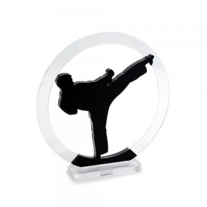 Trofeo Nero Opaco in plexiglass trasparente retrostampato cerchio karateka