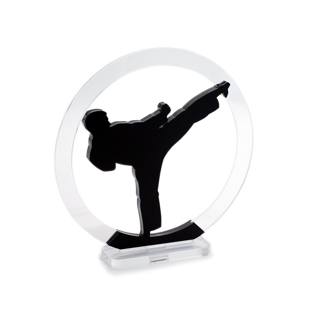Trofeo Nero Opaco in plexiglass trasparente retrostampato cerchio karateka