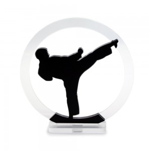 Trofeo Nero Opaco in plexiglass trasparente retrostampato cerchio karateka