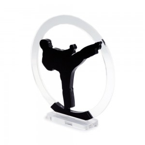 Trofeo Nero Opaco in plexiglass trasparente retrostampato cerchio karateka