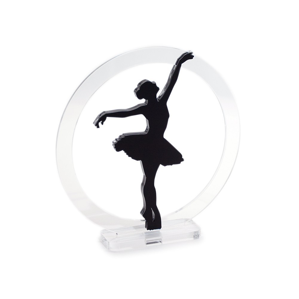 Trofeo Nero Opaco in plexiglass trasparente retrostampato cerchio danzatrice