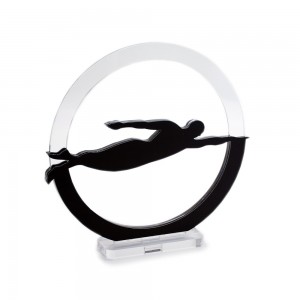 Trofeo Nero Opaco in plexiglass trasparente retrostampato cerchio nuotatore