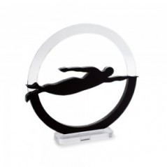 Trofeo Nero Opaco in plexiglass trasparente retrostampato cerchio nuotatore