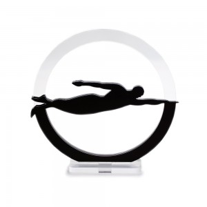 Trofeo Nero Opaco in plexiglass trasparente retrostampato cerchio nuotatore