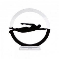 Trofeo Nero Opaco in plexiglass trasparente retrostampato cerchio nuotatore