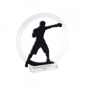 Trofeo Nero Opaco in plexiglass trasparente retrostampato cerchio pugile